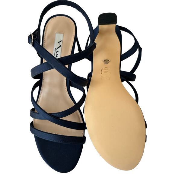NINA Genaya Women’s New Navy Luster Heels with Adjustable Ankle Strap Size 9.5 M - Picture 9 of 9